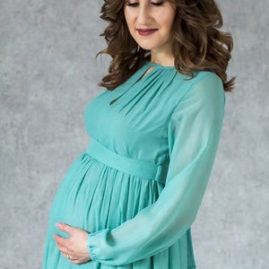 Maternity Sage Flowy Dress With Long Sleeves / Long Full - Etsy