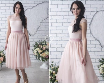Soft tulle midi skirt / Blush bridesmaid skirt / Midi wedding tulle skirt / Custom size tulle skirt (different colors)