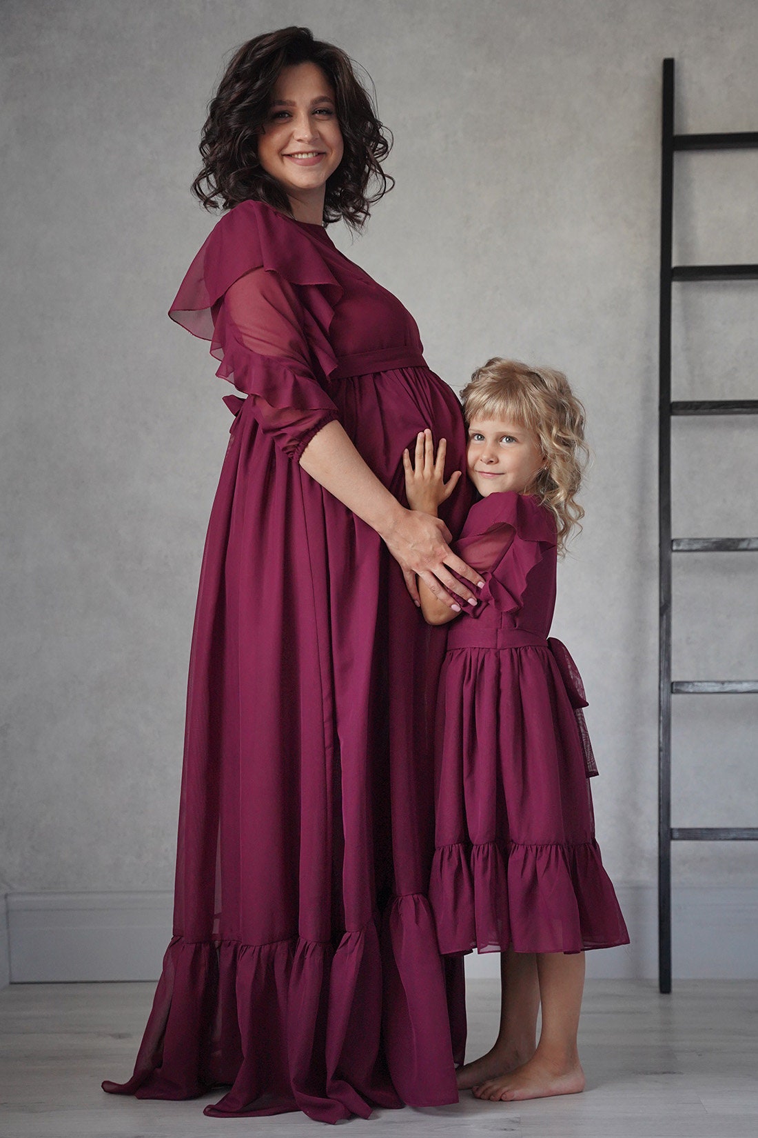 mommy and me burgundy dresses Shop Wine colored maxi matching mommy and me dresses - lace mother daughter A line dress in burgundy color