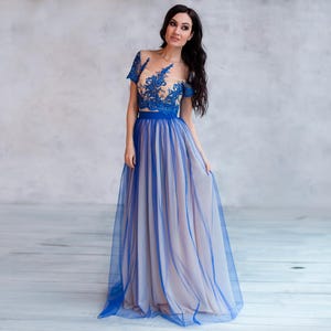 High Waist Flowy Maxi Tulle Skirt, Electric Blue A-line Formal Skirt, Royal Blue Mesh Skirt, Special Occasion Tulle Skirt, Formal Skirt
