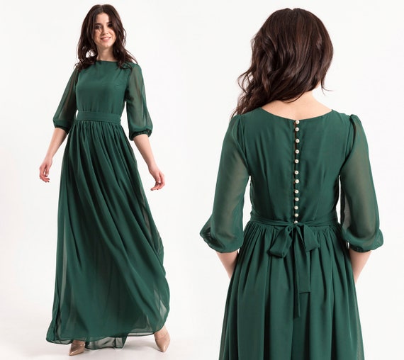 emerald maxi dress long sleeve