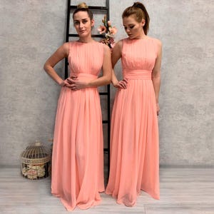 Long Chifon Peach Bridesmaid Dress / Greek Bridesmaid Dress / Elegant Floor length gown / Greek flowy dress / Grecian style party dress