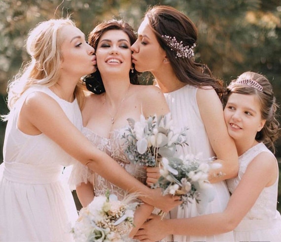 ivory chiffon bridesmaid dresses Wedtrend Women V-Neck Long Chiffon Bridesmaid Dress with Slit Wedding Party Dress, Ivory