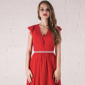 SALE 50% XS red cocktail dress, red party dress, short bridesmaid dress, v-neck midi dress, prom dress, formal dress, short sleeve dress