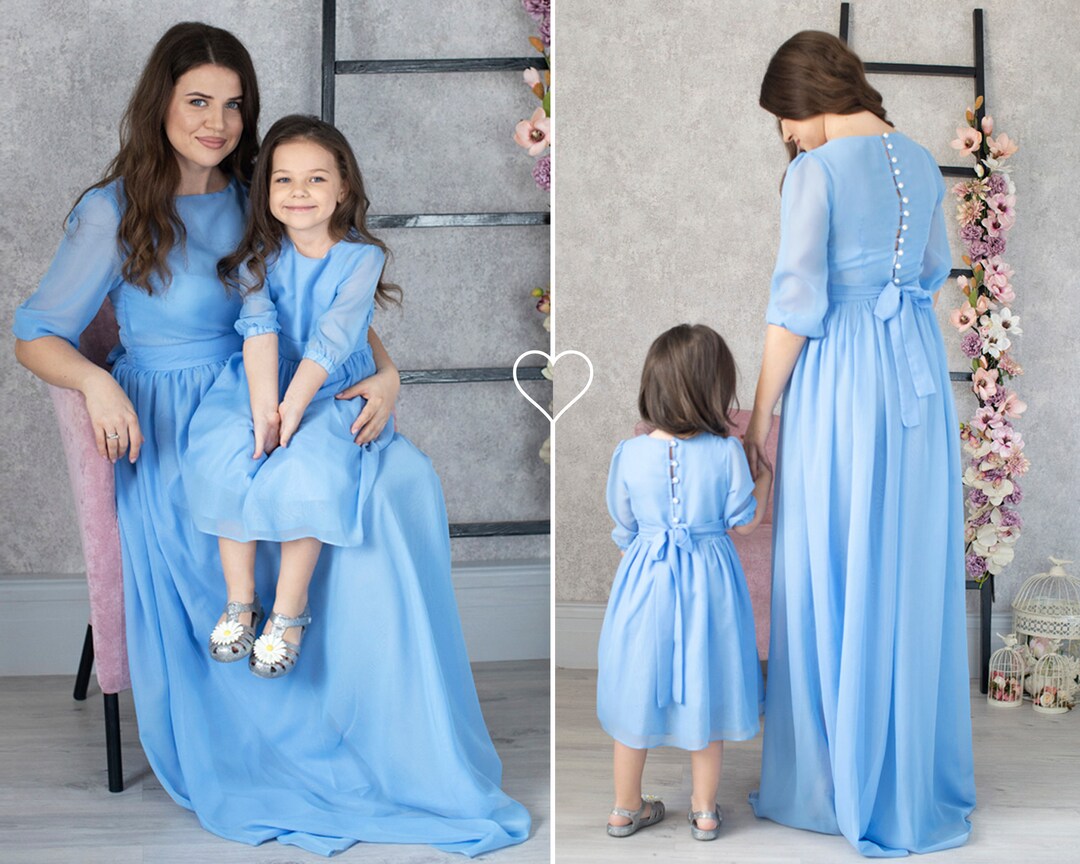 Mommy and Me Matching Dress, Blue Chiffon Family Matching Dresses, Mom ...