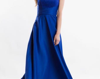 Royal Blue A-line Corset Prom Dress: Only M Size