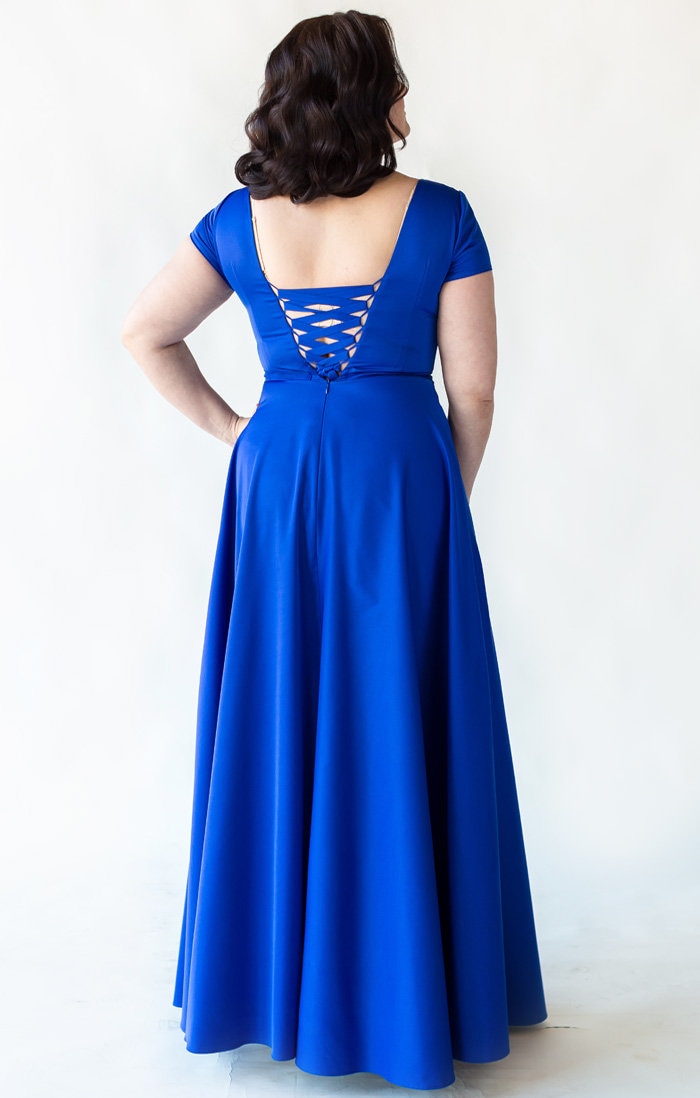 Royal Blue Maxi Dress: Plus Size Evening Gown with Corset