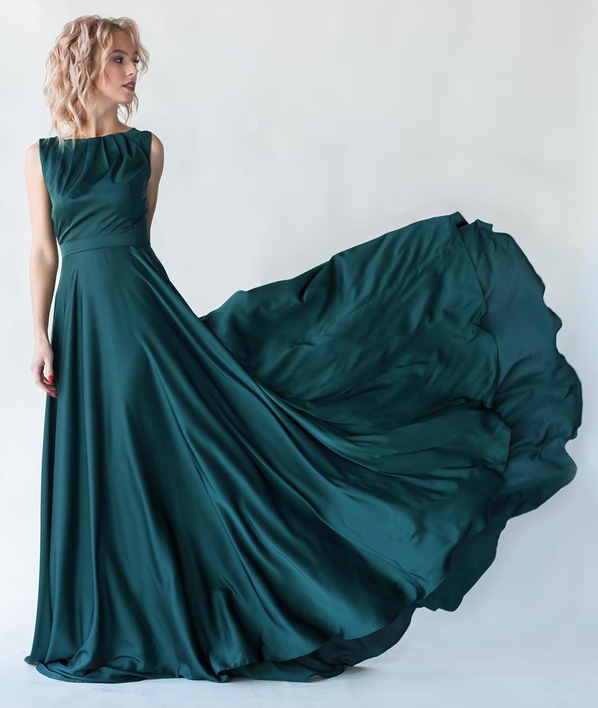 Teal Silk Formal Gown: Lightweight Emerald Green Evening Dress