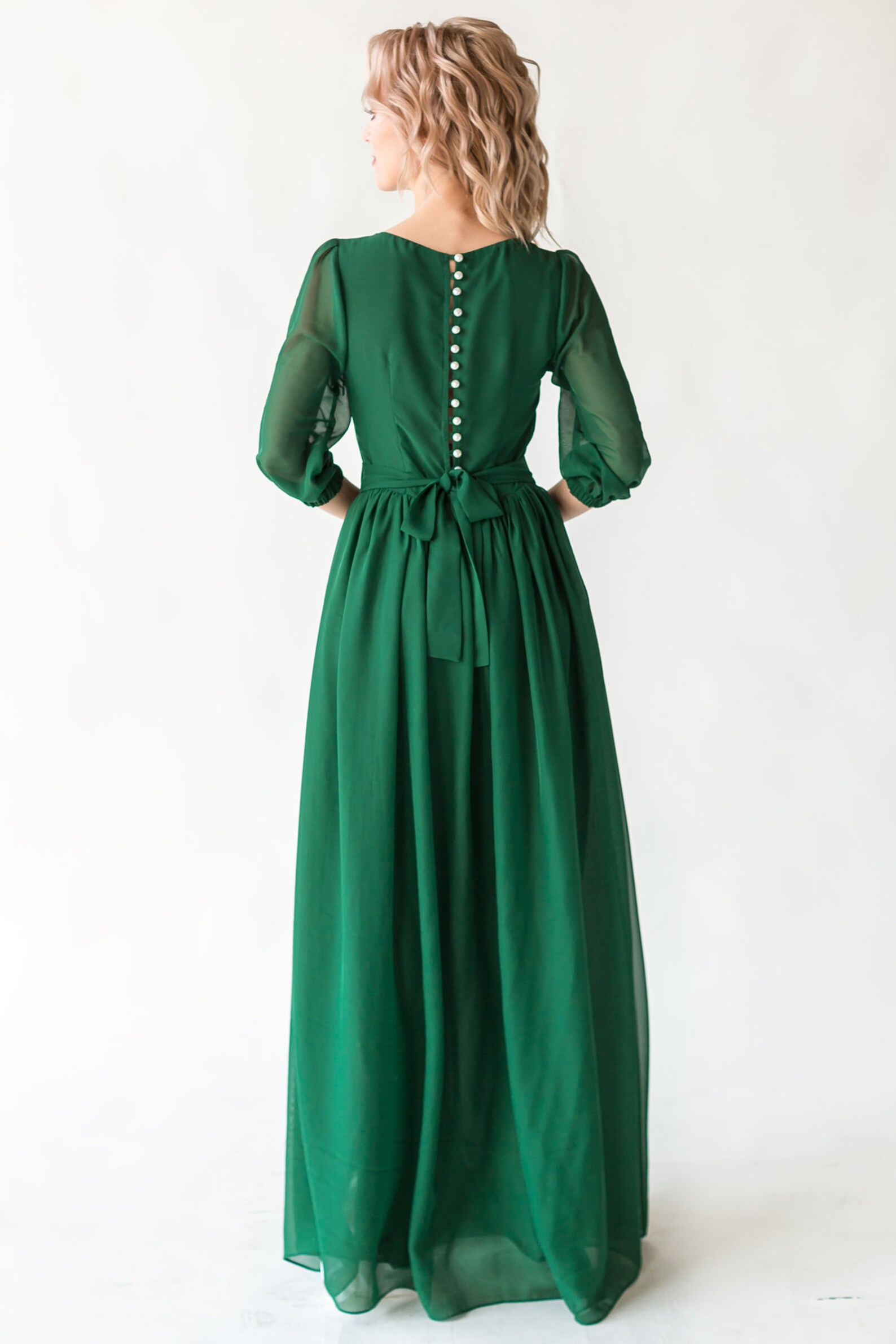 Emerald Green Chiffon Dress Flowy Dress for Women Fall Etsy
