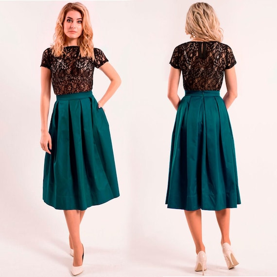 Green Pleated High Waist Skirt Women 5737 Green Pleated High Waist Skirt Women 5737