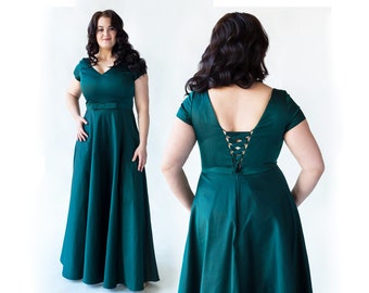 green emerald velvet dress LaDivine 7497C Long A Line Formal Plus Size Evening Dress – The Dress Outlet main image 1
