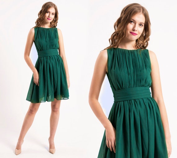 emerald green mid length dress