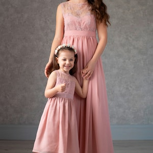 Blush Pink Mother Daughter Chiffon Dresses / A-line Floor Length ...