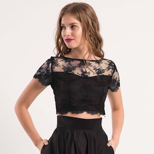 black evening crop top