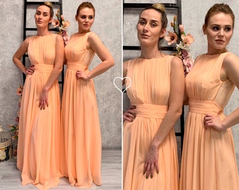 Apricot Bridesmaid Floor Length Dress, Custom Length Chiffon Dress, Sleeveless Dress, Maxi Infinity Dress, Evening Dress, Wedding Party Gown