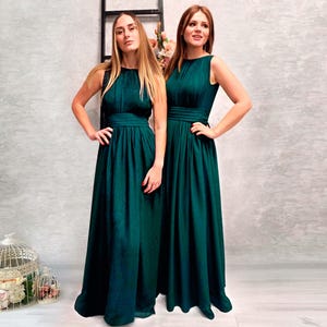 Emerald Green Chiffon Bridesmaid Dress, Long Greek Style Wedding Party Gown with Draped Bodice