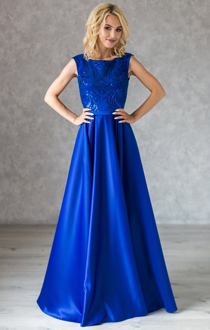 Royal Blue Satin Evening Gown: Electric Prom Dress