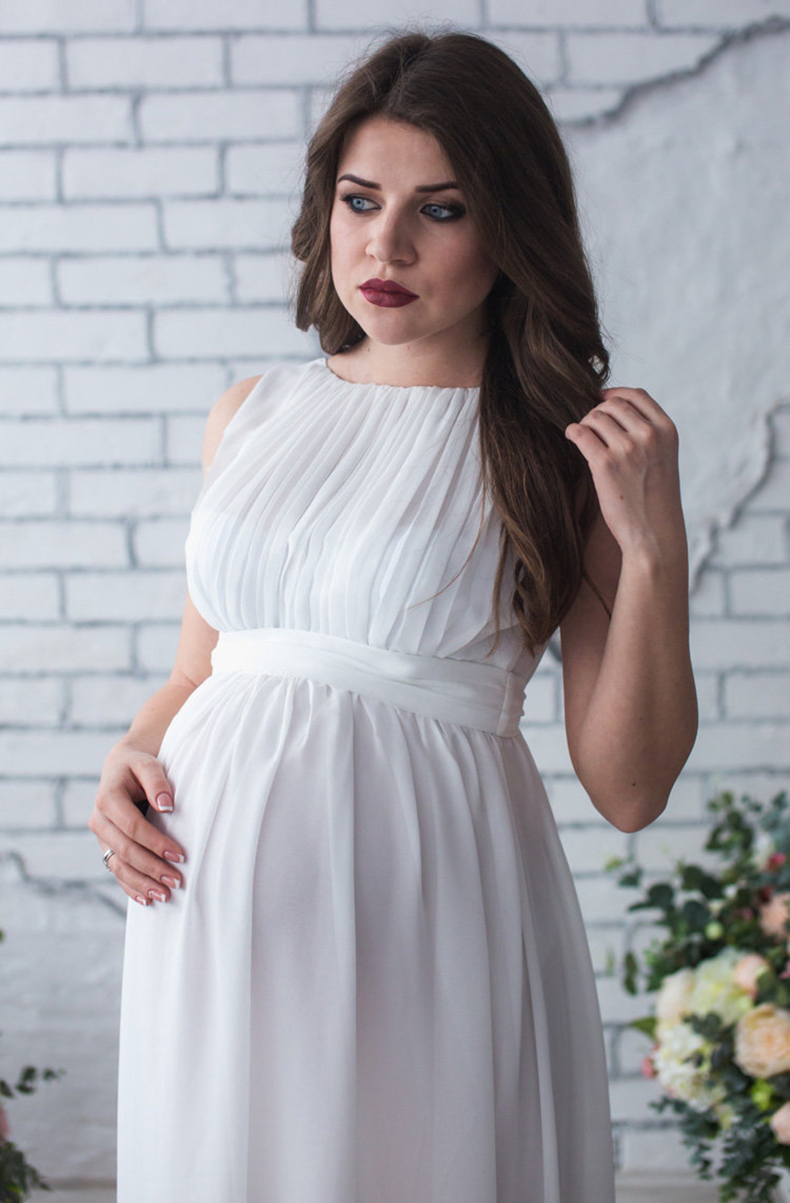 Wedding Ivory Maternity Dress / Long Chiffon Flowy Dress for Etsy