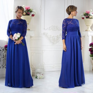 Blue maxi skirt prom dress, formal dress for woman, dress for photo shoot, evening dress with sleeves, flowy chiffon wedding guest dress