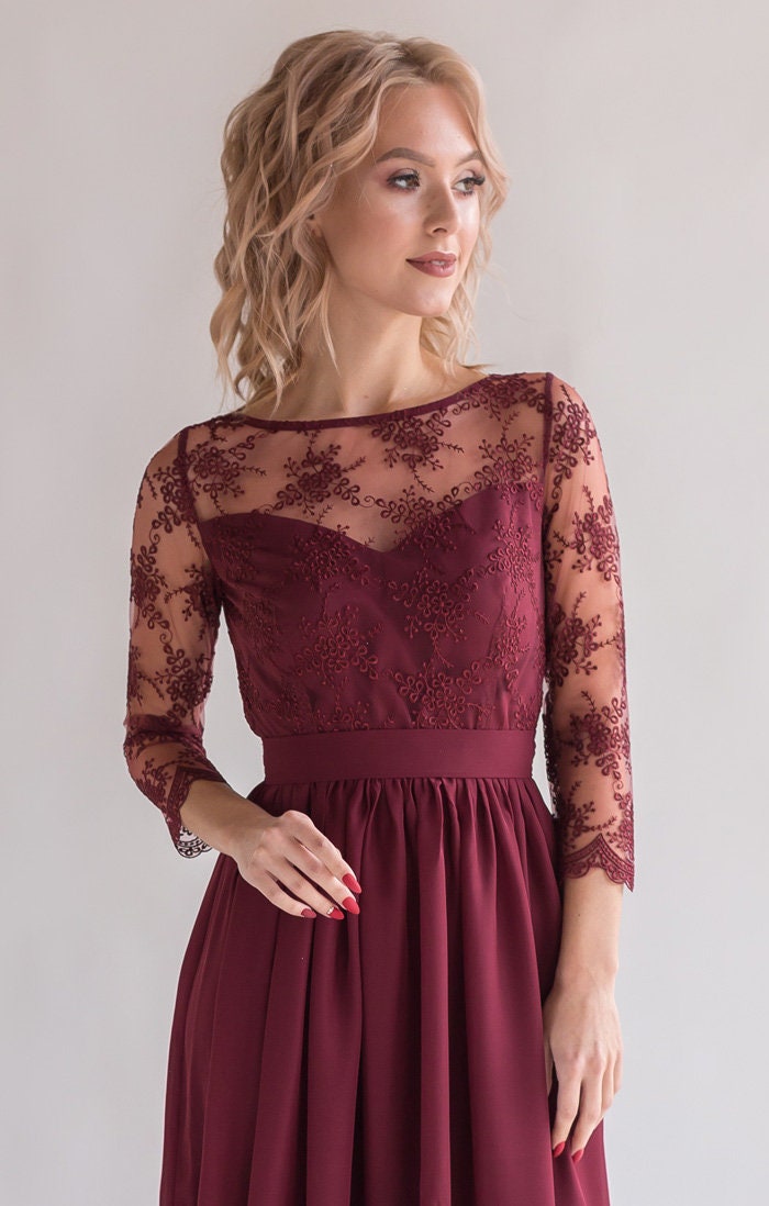 burgundy dress for 15 Burgundy Chiffon Fit & Flare Maxi Dress