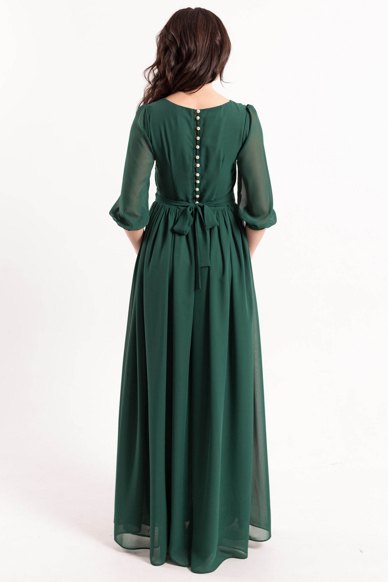 Emerald Green Chiffon Dress Flowy Dress for Women Fall Etsy