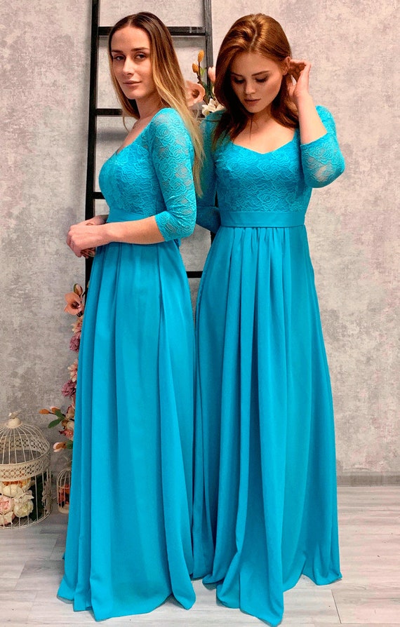 Navy Blue Bridesmaid Chiffon Dress with Lace Floor Length Navy Dress Maxi Evening Gown Bridesmaids Dresses Stylish Blue Navy Dress