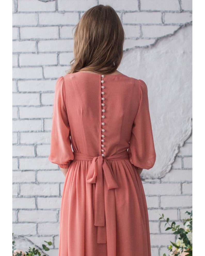 Blush Maxi Dress With Pearl Buttons And Sleeves / Women formal Etsy