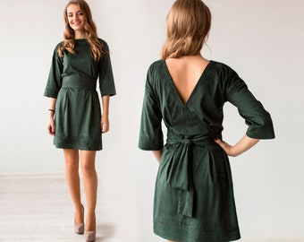 Vestido kimono verde esmeralda, vestido kimono esmeralda talla S, vestido midi kimono verde esmeralda, vestido escote pico con mangas, bata kimono,