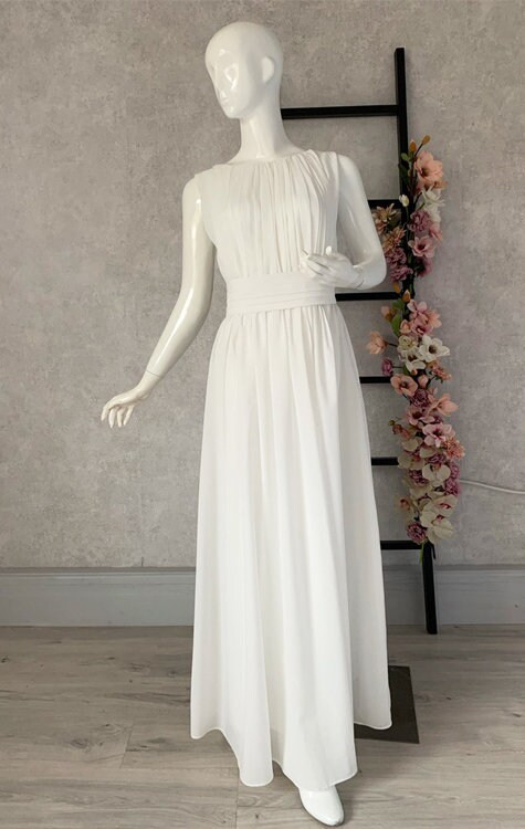 ivory grecian dress Ivory Grecian Wedding Dress with Neck Applique 26 / Off White / Lace