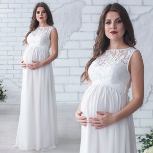 Ivory Chiffon Maternity Dress: Long Flowy Pregnancy Bridal Gown