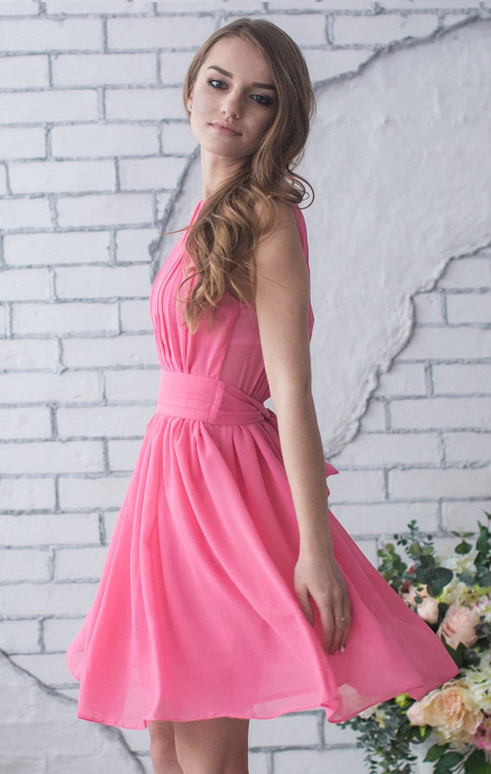 pink cocktail dresses knee length Pink Satin Homecoming Dresses for Juniors A Line Knee Length Cocktail Hebebridal