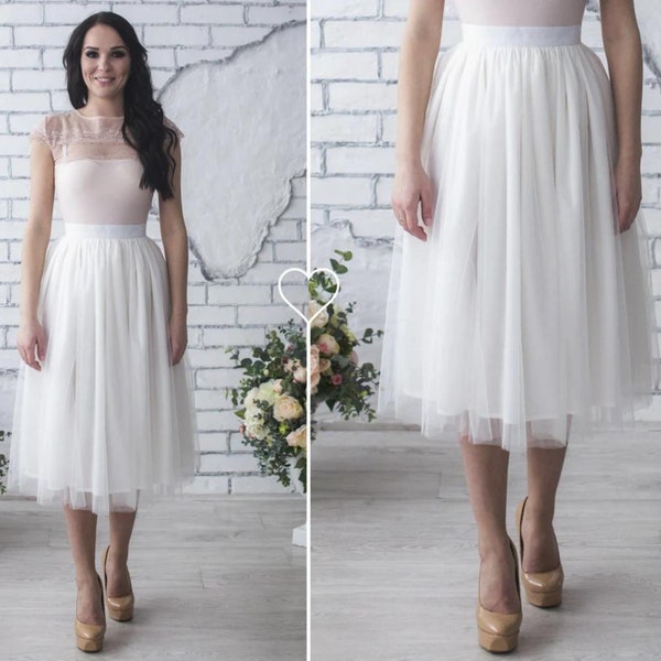 White Midi Tulle Skirt / Tutu Knee Length Skirt / Wedding Bridal Tulle Skirt / Adult Tulle Skirt / White Tutu Skirt