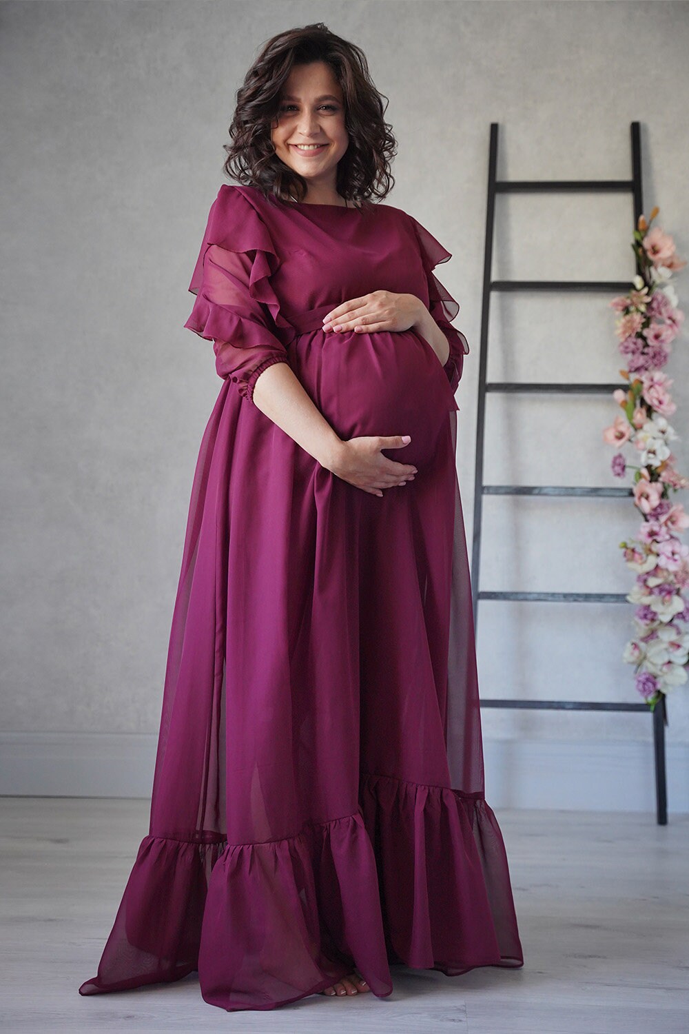 burgundy chiffon maternity dress Sona Dress With Chiffon main image 0