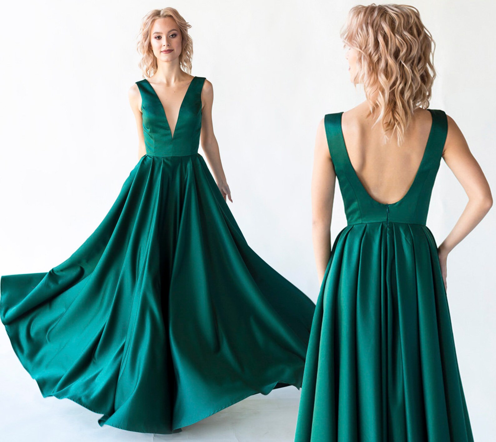 Satin Green Sleeveless Short Evening Dress with Built-in Bra