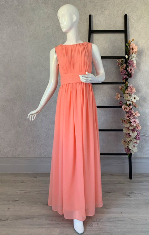 Peach | Coral Chiffon Maxi Dress: Greek Goddess Style Formal Gown