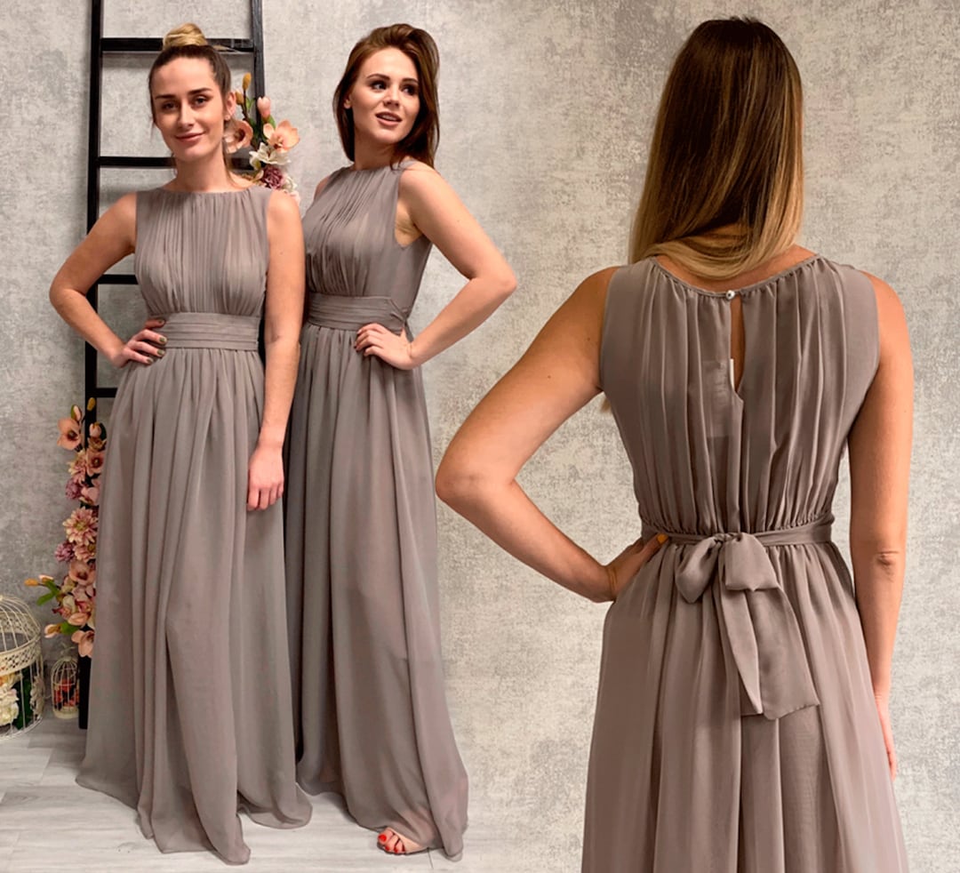 grey and peach bridesmaid dresses Ever-Pretty Chiffon Pleated V-Neck Maxi Budget Bridesmaid Dress in Sage with Flutter Sleeve