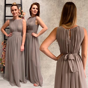 Vestido de dama de honor gris, vestidos largos de gasa en diferentes colores, vestido de dama de honor hasta el suelo, ocasión especial, vestido de invitada de boda
