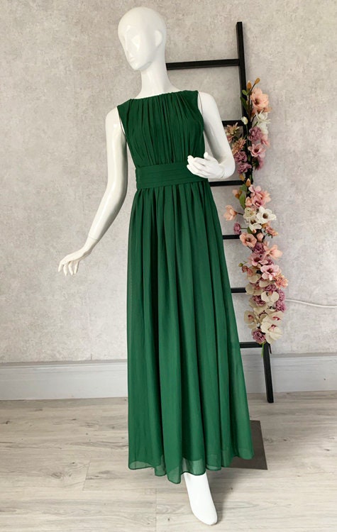 Emerald Green Chiffon Maxi Dress: Greek Style Evening Gown Emerald Green Chiffon Maxi Dress: Greek Style Evening Gown