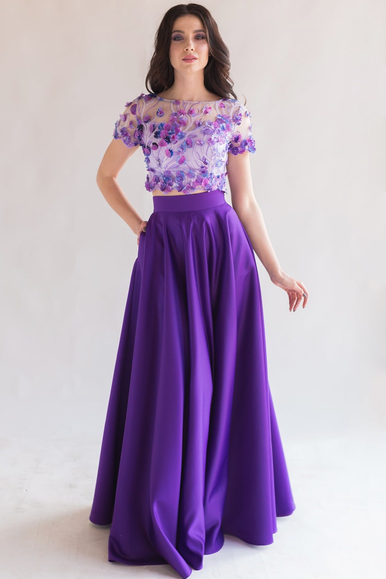 Two Piece Evening Dress With Full Skirt / Evening Crop Top & Etsy