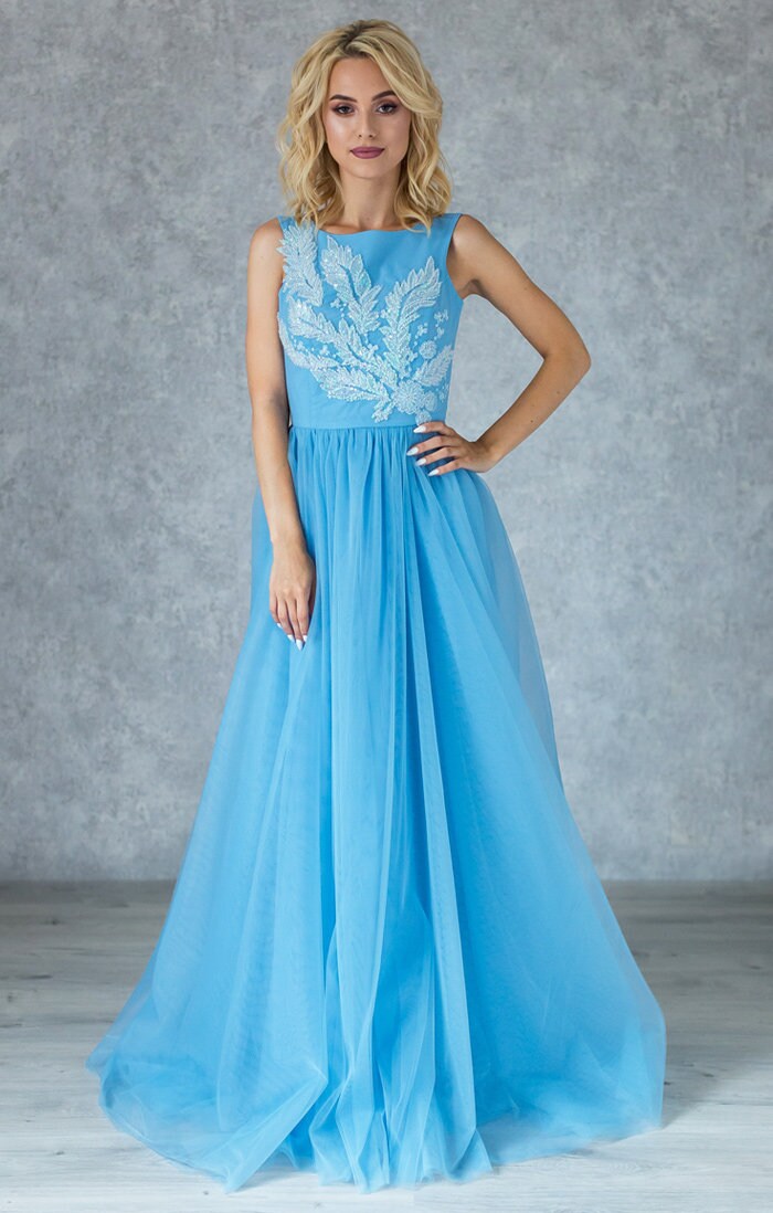 light blue beaded prom dress Shiny Light Blue Mermaid Beaded Backless Prom Dresses, Evening Dress, MP641