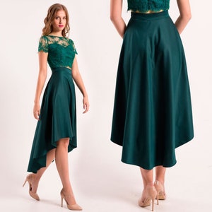 Emerald skirt / midi high waist skirt / emerald green skirt / midi a-line skirt / cotton skirt / customized plus size skirt
