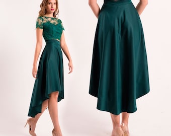 Emerald skirt / midi high waist skirt / emerald green skirt / midi a-line skirt / cotton skirt / customized plus size skirt