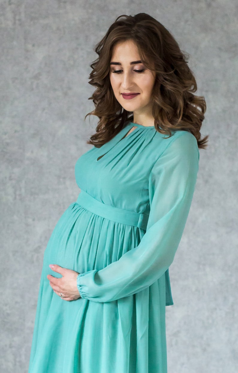 Maternity Cocktail Flowy Dress With Long Sleeves / Midi Dress Etsy