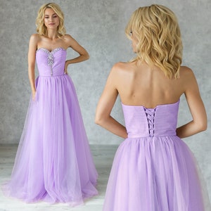 Lavender Long Evening Dress  / Lilac Tulle Prom Dress / Bohemian Floor Length Tulle Gown / Sleeveless Long Dress / Formal Maxi Dress