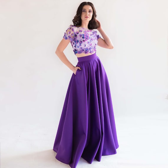 slim fit dress slacks Custom Made A Line 2 Pieces White Prom Dress Floral Skirt, 2 Pieces Fl –  jbydress