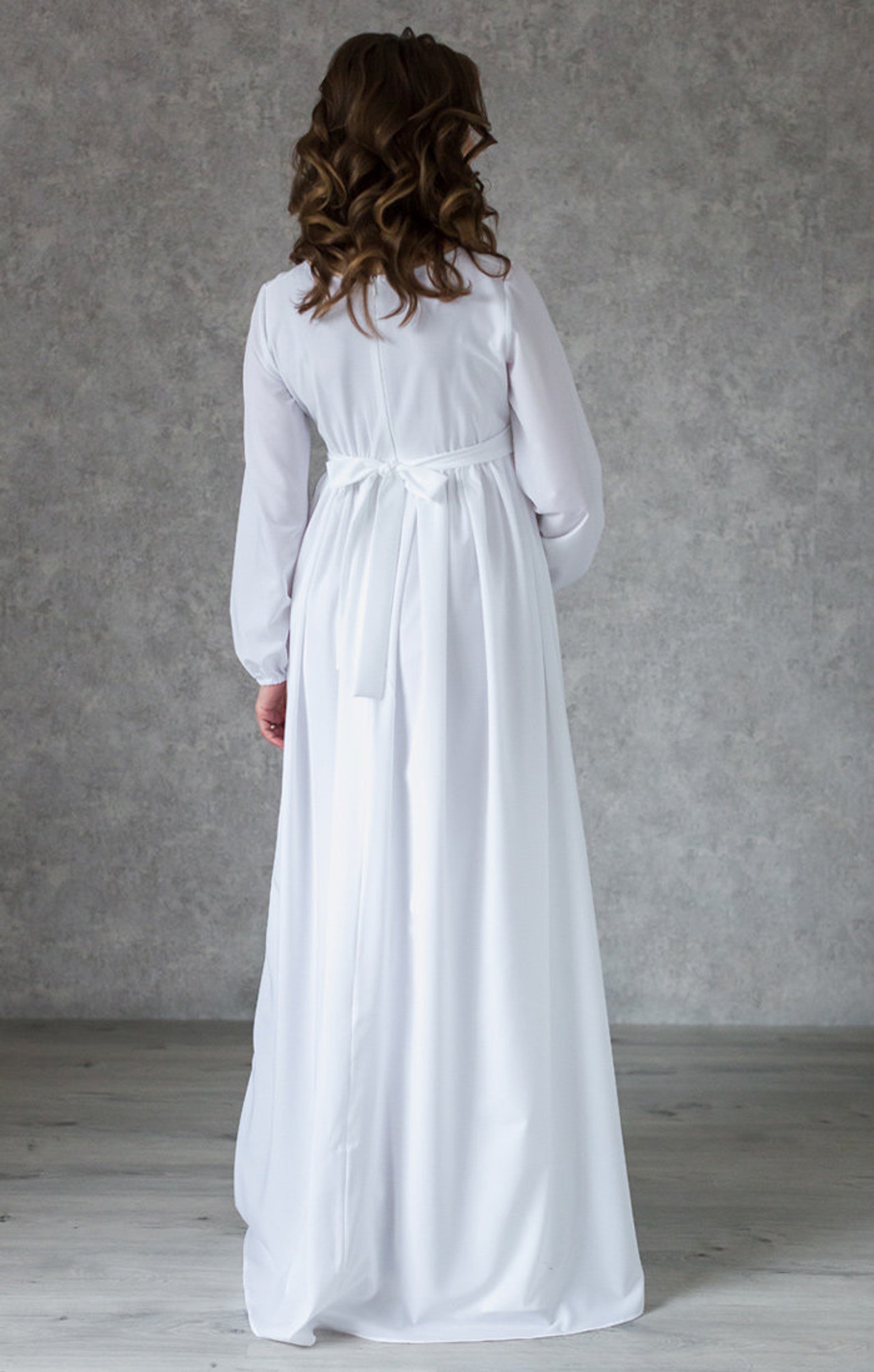 Maternity White Ivory Flowy Dress With Long Sleeves / Long Etsy