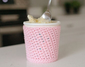 Pink Ice Cream Cozy - Cotton Ice Cream Sleeve, Ice Cream Holder, Ice Cream Cozy, Ice Cream Cover, Pint Size Ice Cream Cozy, Gift for Her