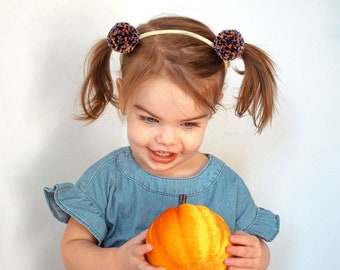 Halloween Headband - Baby Girl Headband, Spooky Headband, Halloween Costume, Pom Pom Headband, Babys First Halloween, Newborn Photo Prop