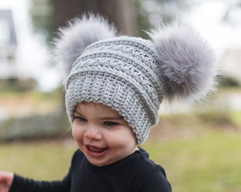 Double Pom Baby Beanie - Double Pom Pom Beanie, Baby Girl Beanie, Toddler Beanie, Baby Boy Beanie, Womens Beanie, Double Pom Pom Hat