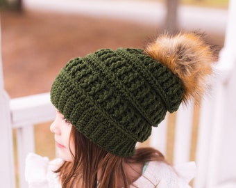 Olive Crochet Beanie - Toddler Girls Beanie, Toddler Boys Beanie, Winter Hat, Slouchy Hat, Toddler Slouchy Hat, Womens Slouchy Beanie